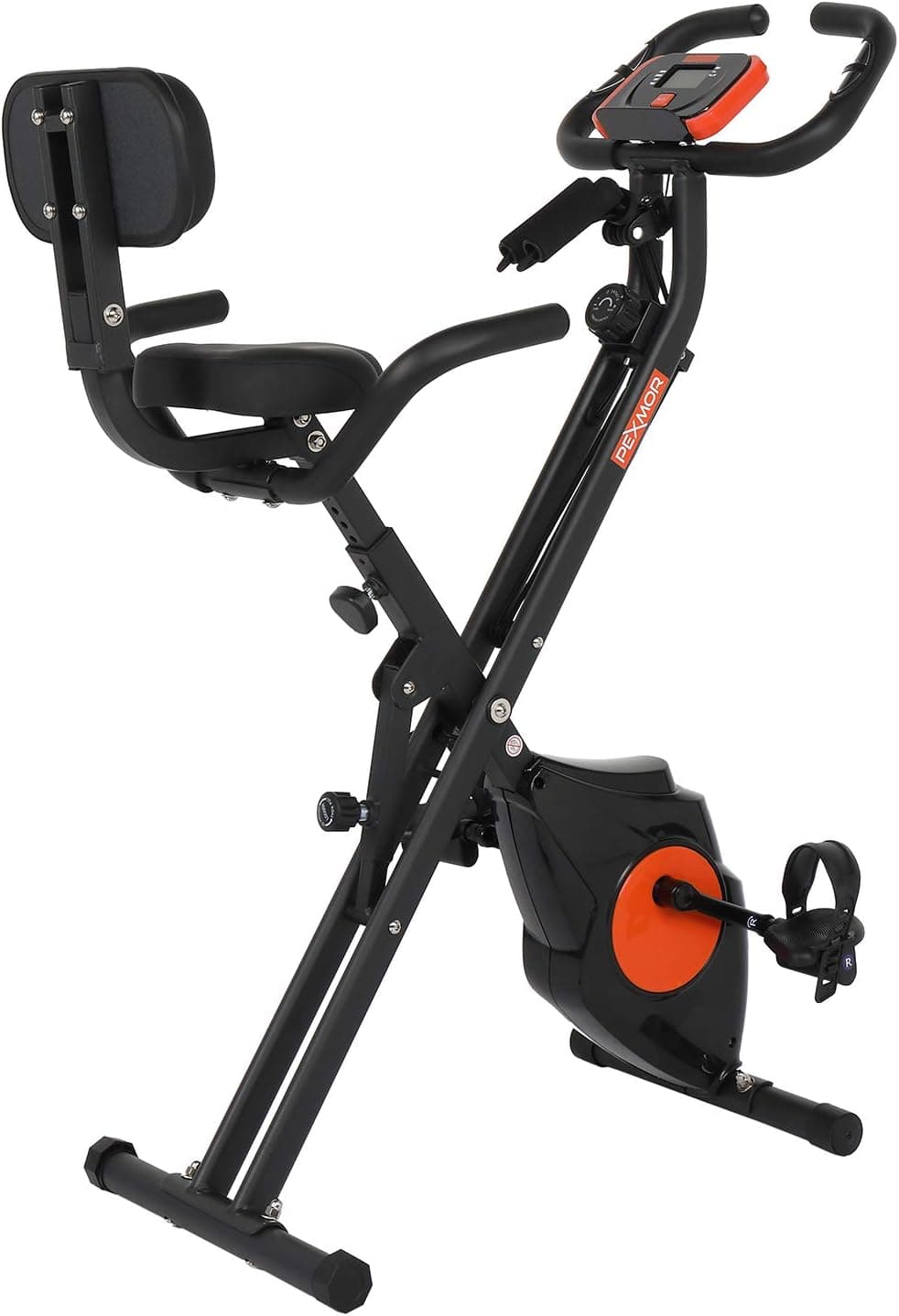 PEXMOR Adjustable Folding Exercise Bike with Heart Rate,LCD Monitor,Adjustabble Height Convertible Magnetic Upright Recumbent Bike, with Arm Bands and Leg Band