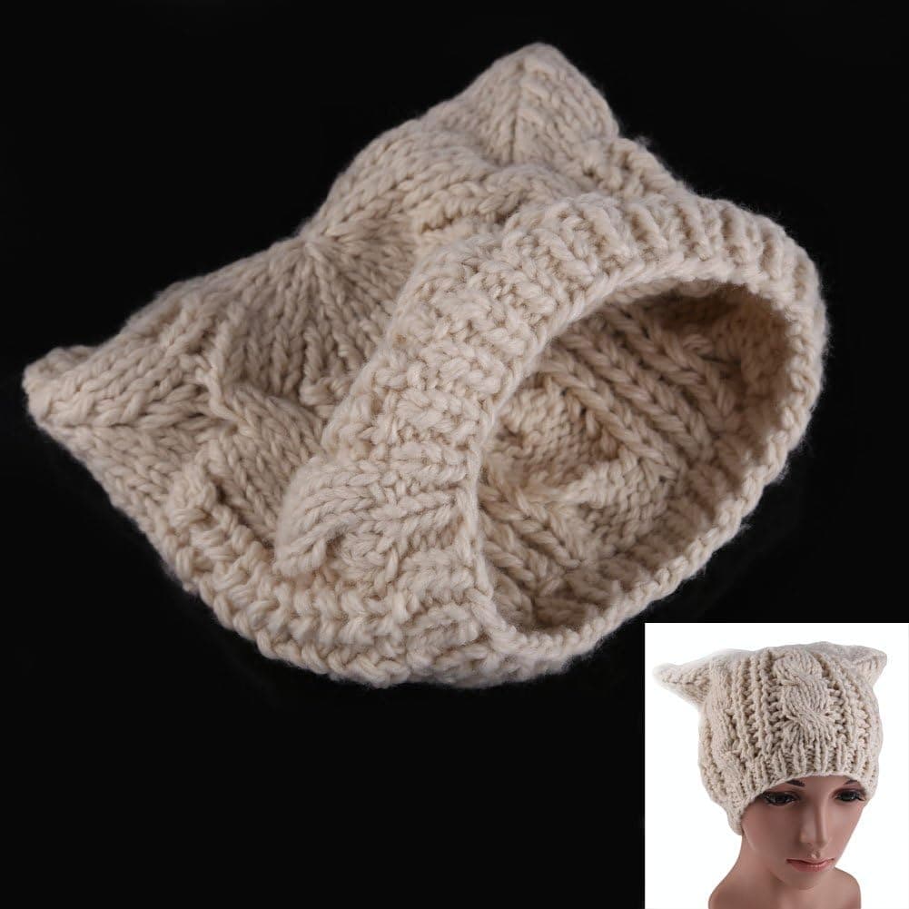 Vktech® Winter Fashion Knit Cat Ear Twist Cap Hat Orecchiette Devil Horn Beanie Hat (Beige)
