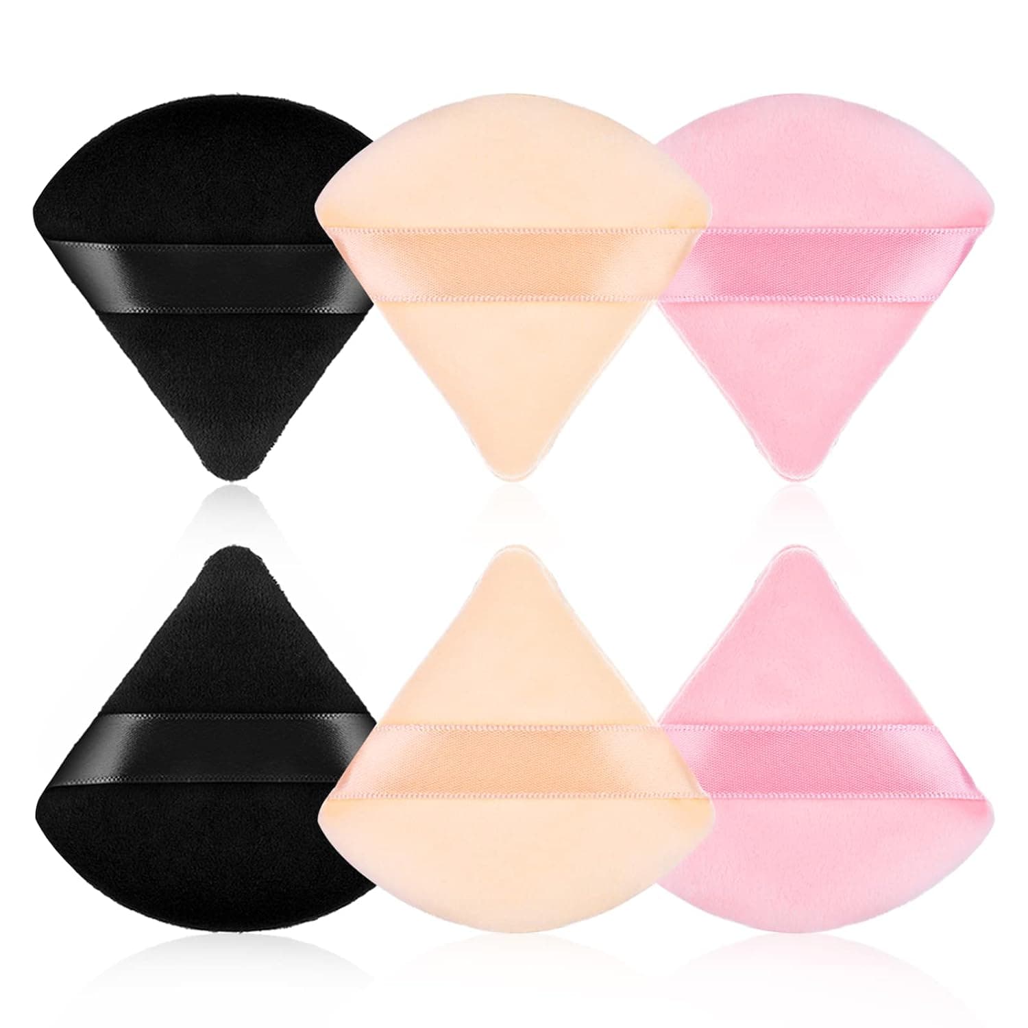Molain 6 Pieces Triangle Powder Puff Makeup Puff Velvet Face Body Powder Puff Cosmetic Foundation Blender Sponge for Loose Powder Body Powder Makeup Tool (Black&Pink&Nude)