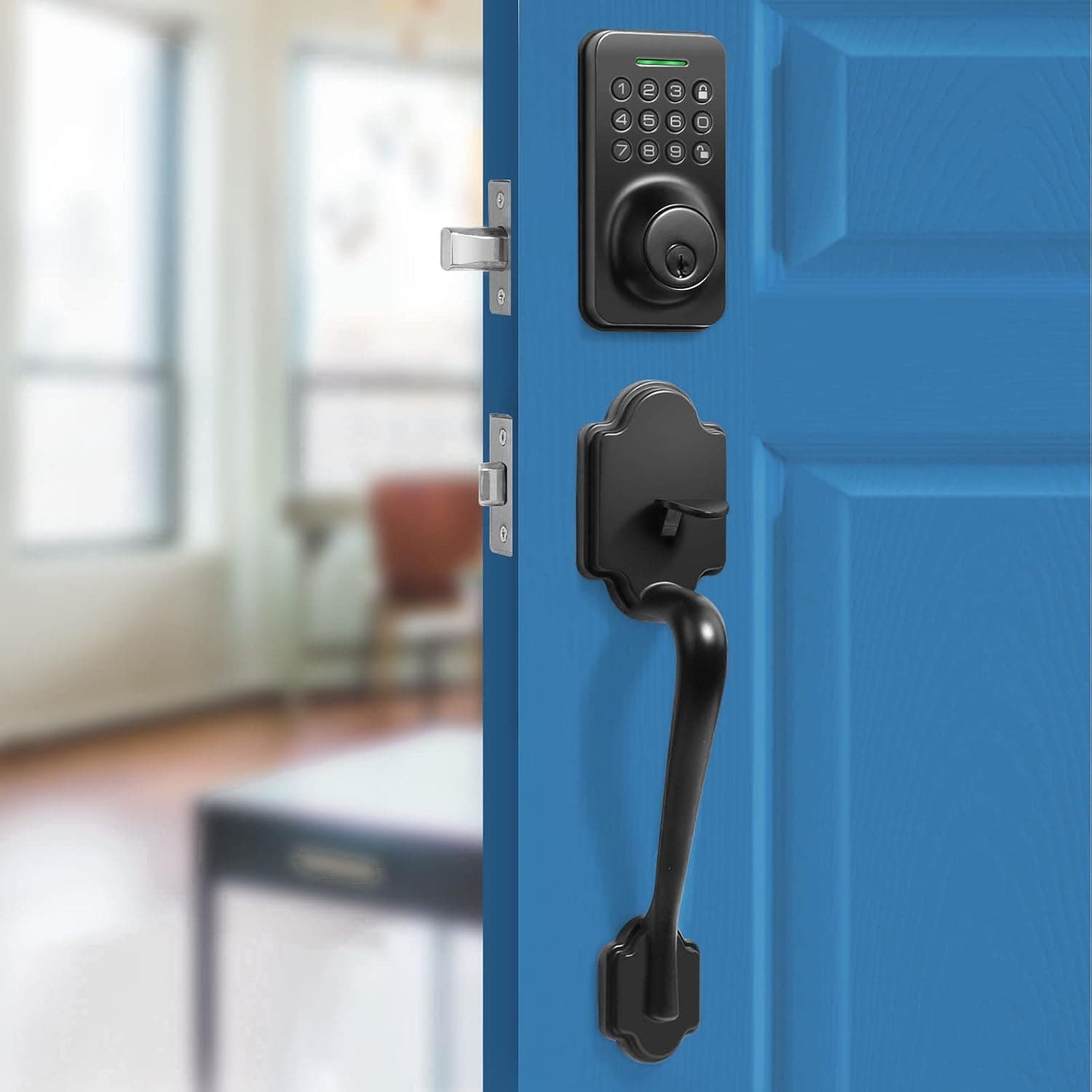 Keyless Entry Door Lock with Handle Electronic Keypad Deadbolt, Smart Lock for Front Door Handle Sets, Auto-Lock, Anti-Peeping Password, Matte Black