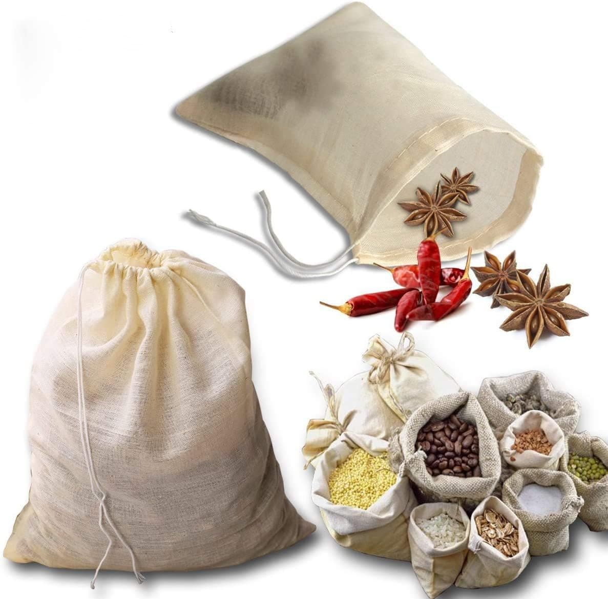 kingleder 12Pack Reusable Drawstring Cotton Soup Bags, Straining Herbs Cheesecloth Bags, Coffee Tea Brew Bags, Soup Gravy Broth Stew Bags, Bone Broth Brew Bags(3''x4'')
