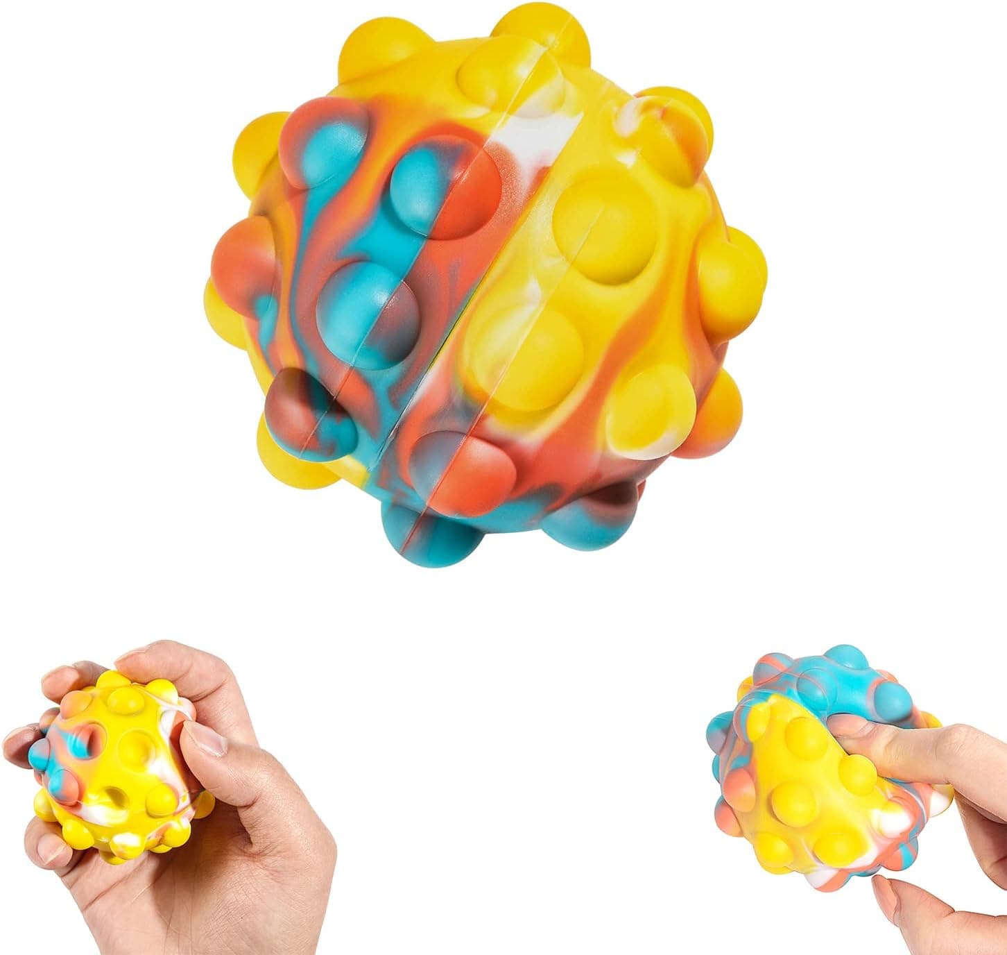 Stress Balls Push Bubble Squeeze Balls Fidget Toy Pop Decompression Toys Stress Relief for Kids and Adults (Blue + Yellow + Orange)