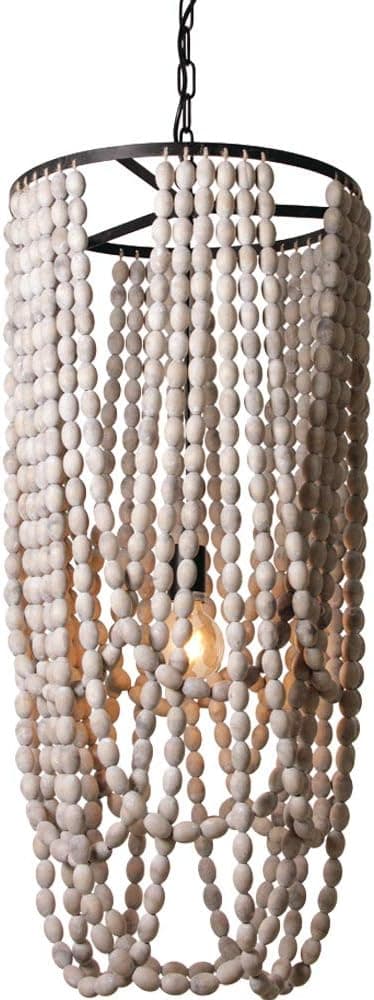 Wereal Wood Bead Chandelier Light Pendant Fixture Rustic Antique 1-Light Walnut Finished Ceiling Lamp ，Kitchen, Living Room, Bedroom