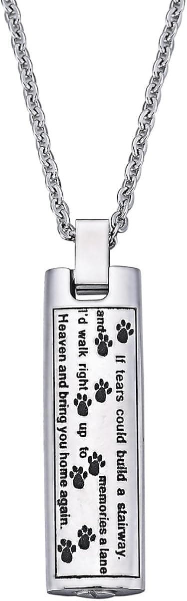KY Mourning Poetry Cuboid Memorial Urn Pendant Necklace Pet Dog Palm Ashes Keepsake Cremation Jewelry