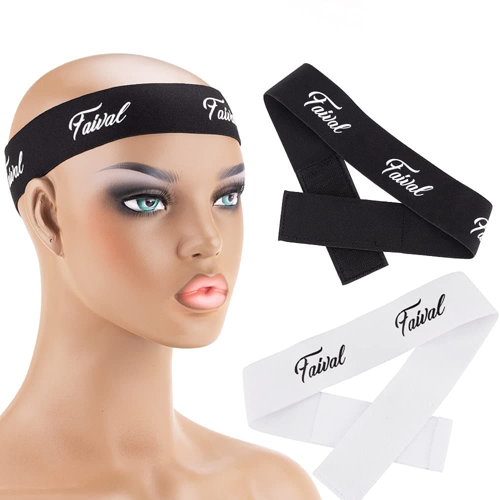 FAIVAL 2 Pack Adjustable Wig Edge Elastic Band No Slip for Wigs Slayer for Laying Frontal Down(Black+White)