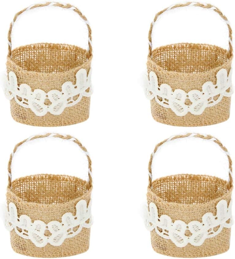 Happyyami Flower Girl Basket Flower Girl Basket 4pcs Burlap Flower Basket Flower Girl Basket for Vintage Wedding Christmas Decoration Flower Girl Baskets Flower Girl Baskets