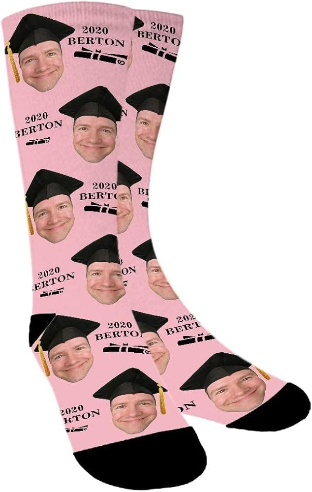 Custom Photo Socks Graduation,Personalized Face Socks,Bachelor Hat and Scroll