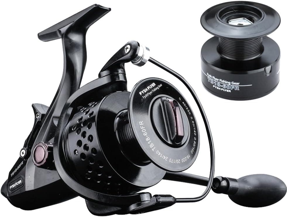 FYSHFLYER TB18FR Spinning Reel-10+1 Bearings ; Al CNC Machined Handle/Carbon Fiber Drag; Aluminum Hollow Spool+ Free Spare Plastic Spool; Smooth, Powerful Bait Feeder Carp Fishing Reel