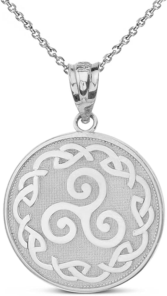 925 Sterling Silver Triskele Triskelion Triple Spiral Celtic Knot Disc Pendant Necklace