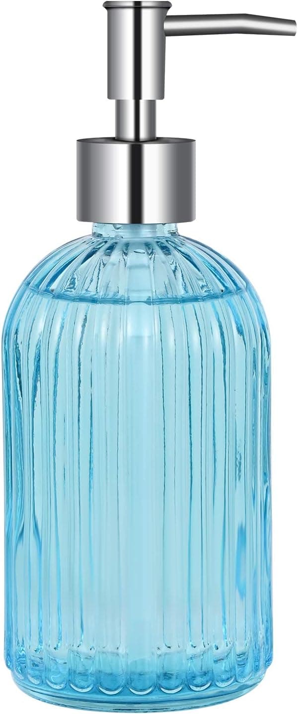 Glass Soap Dispenser with Pump Lotion Bathroom Hand Dish Liquid Bottle Refillable Kitchen Dishwasher Clear