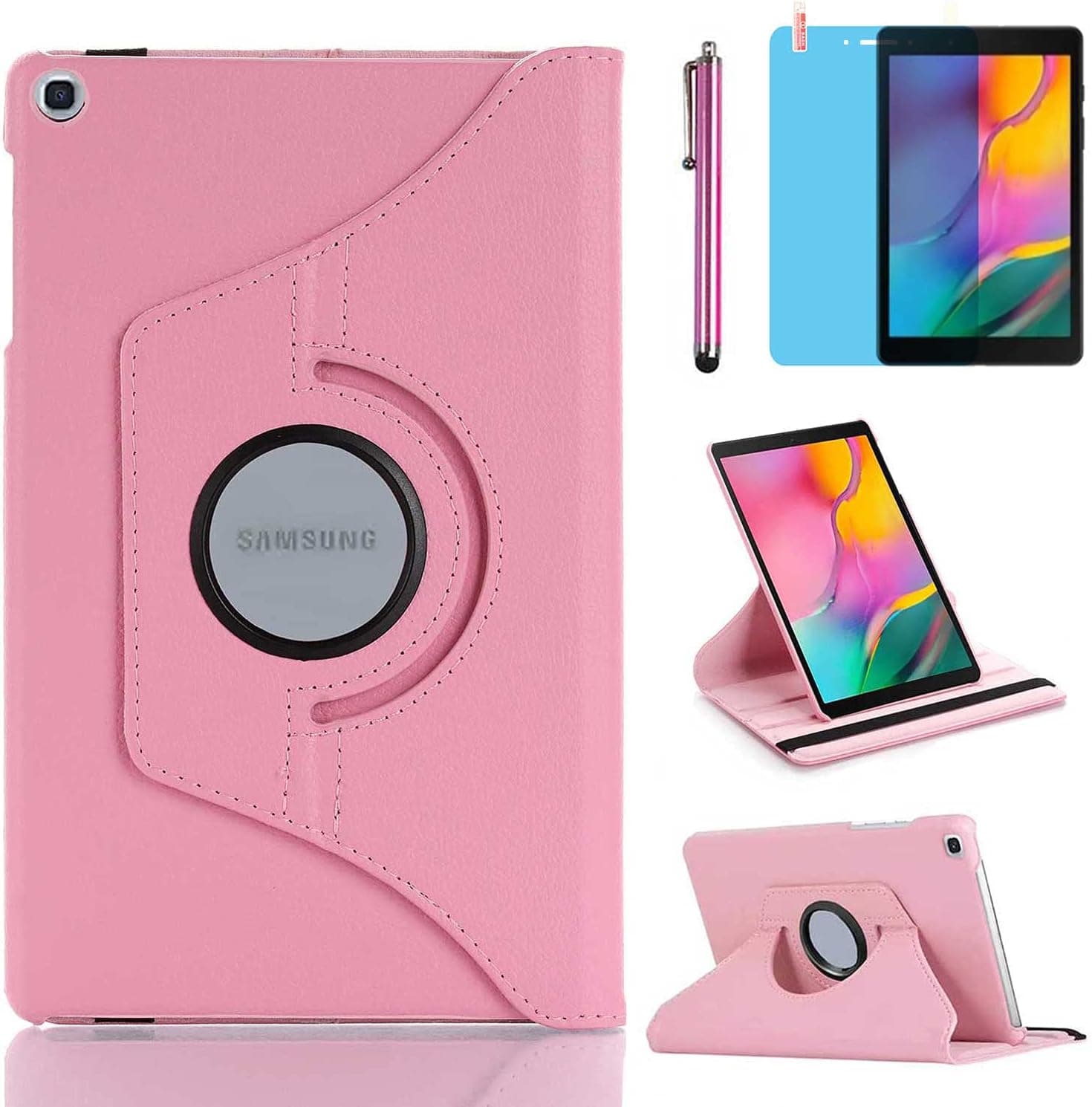 Case for Samsung Galaxy Tab A 8.0 inch 2019 (SM-T290 SM-T295 SM-T297) - 360 Degree Rotating Stand Case Full Protective Cover,with Stylus Pen,Screen Film (Pink)
