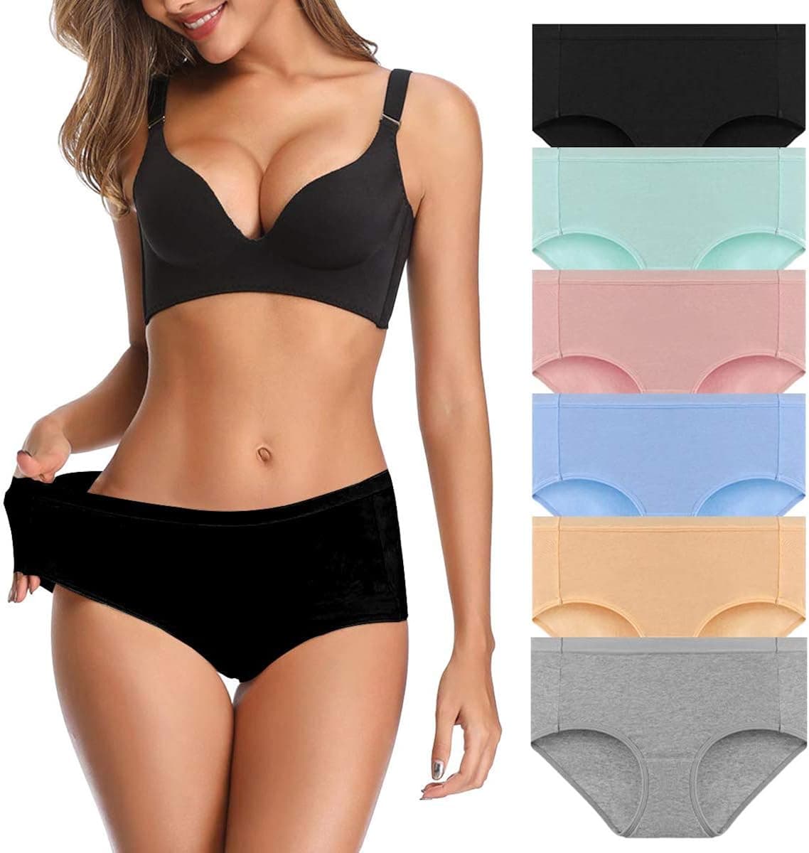 OLIKEME Womens Underwear,6 Pack Solid Cotton Breathable Comfortable Stretch Ladies Soft Underpants Briefs Panties for Women (Multicoloured4, Small)