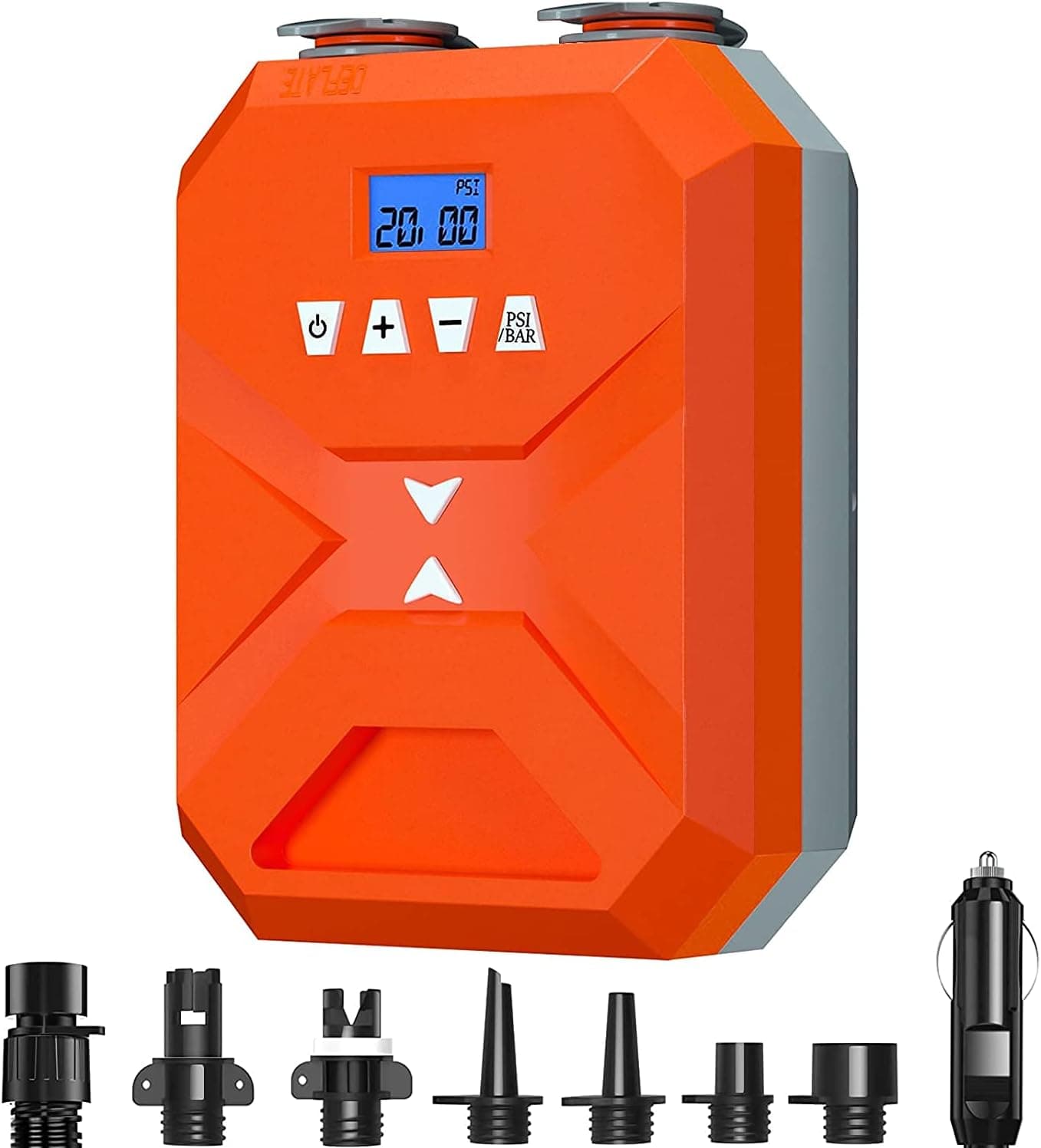Surfwave 20PSI Electric Air Pump, Portable Electric Pump w/Intelligent 2 Stage Inflation & Auto-Off, 140W & 12V Car Plug, Fast Cooling, Dual Dust Plugs, Ideal for Inflatable Mattress, Sup, Boat, Tent