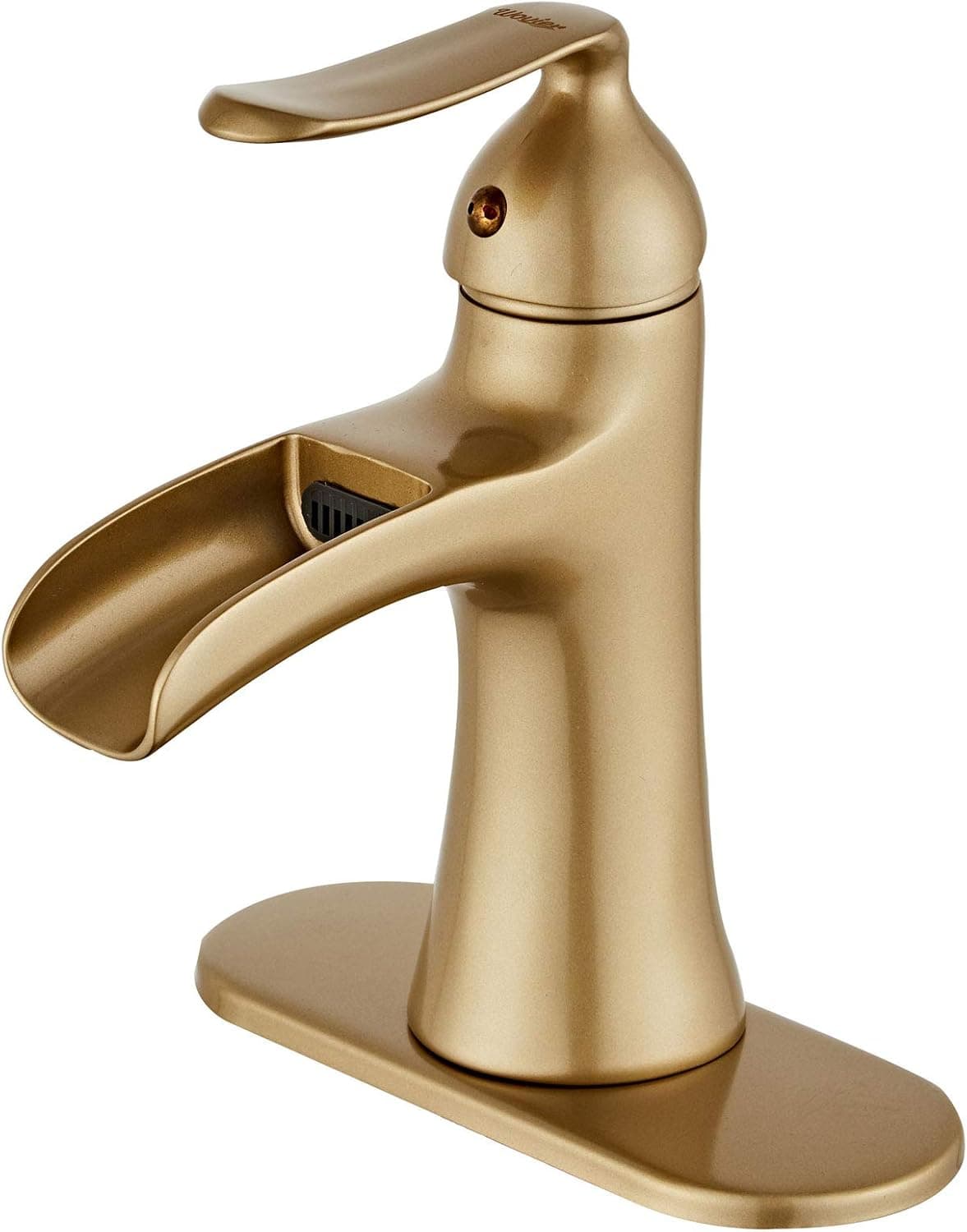 Wovier Brushed Gold Waterfall Bathroom Sink Faucet with Supply Hoses,Single Handle Single Hole Lavatory Faucet,Basin Mixer Tap Commercial