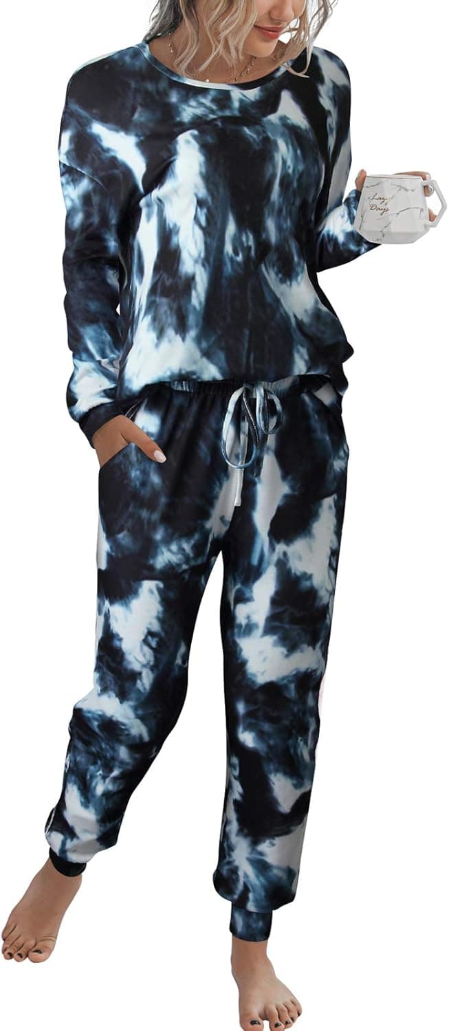 LOGENE Women's Pajamas Set Long Sleeve Sweatshirt and Long Pants Loungewear Sets Sleepwear with Pockets