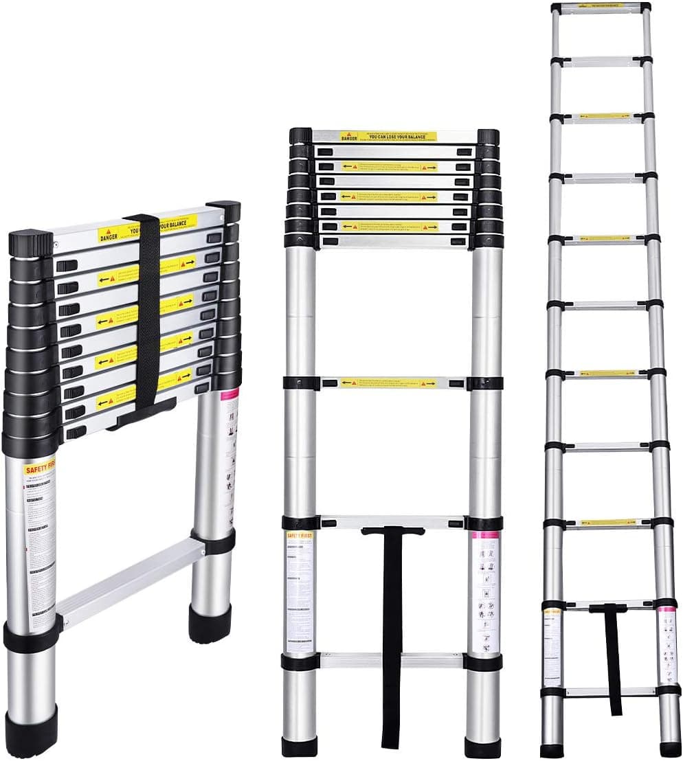 Gimify Telescoping Telescopic Extension Ladder 10.5 FT Aluminum Alloy Extendable Lightweight Ladder Steps Safety for Roofing Business, Household Use, RV Outdoor Work, 330 lbs Capacity