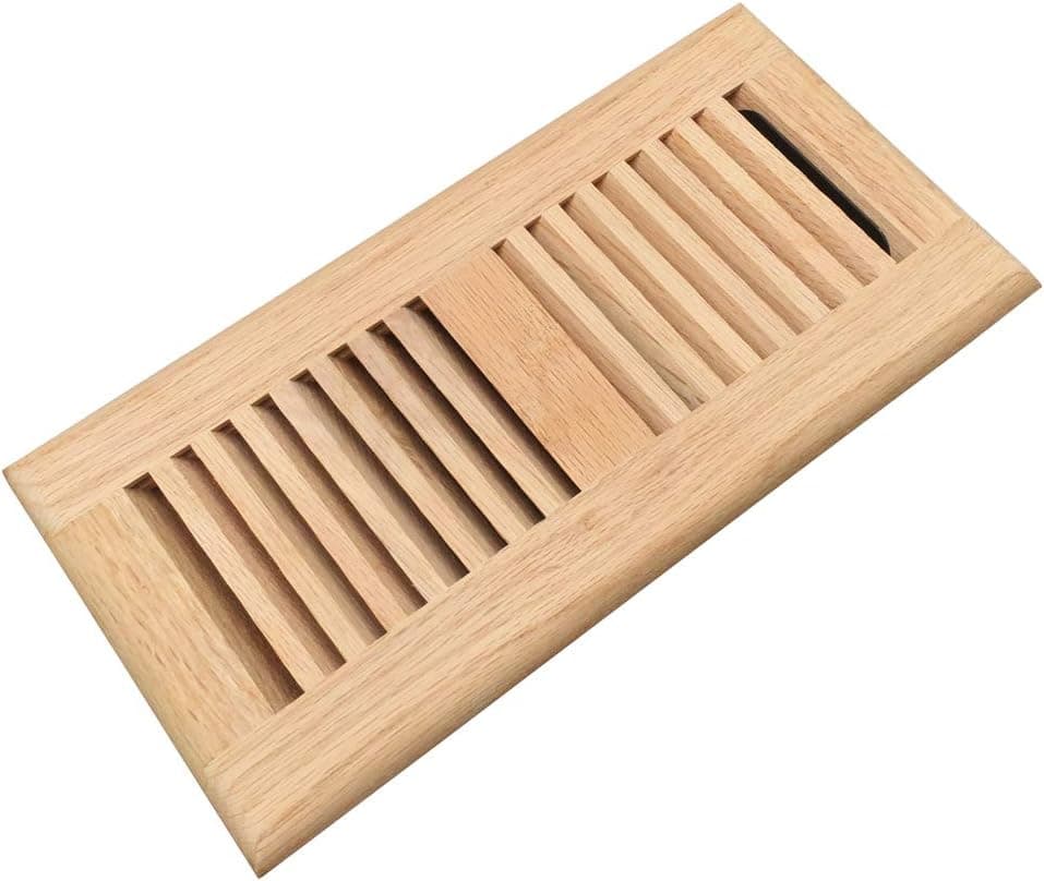 Razo White Oak Wood Floor Register, Drop in Vent Cover with Damper, 4x10 Inch (Duct Opening), Unfinished