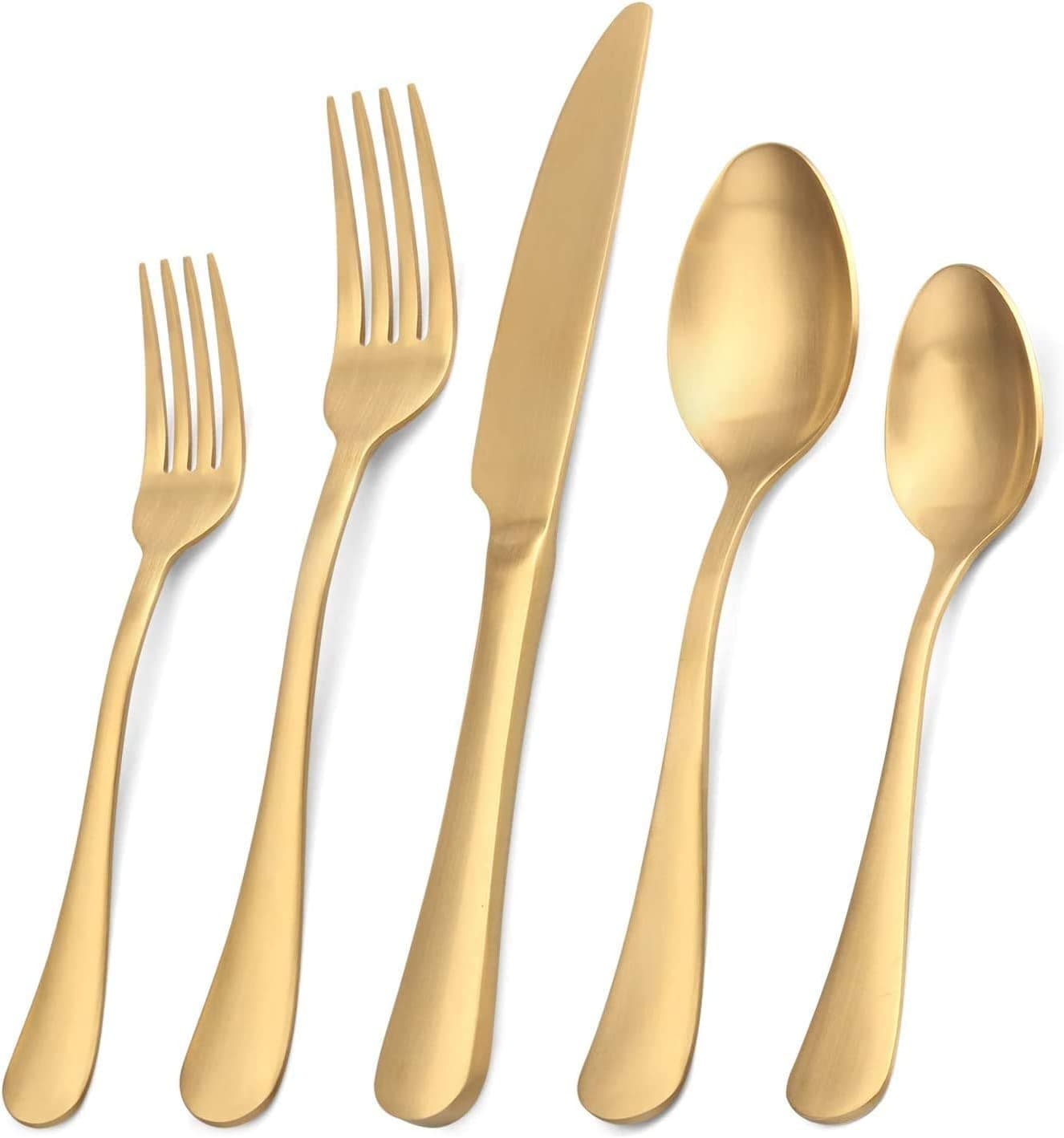 Matte Gold Silverware Set,SHARECOOK Satin Finish 40-Piece Stainless Steel Flatware Set, Kitchen Utensil Set Service for 8, Tableware Cutlery Set , Dishwasher Safe