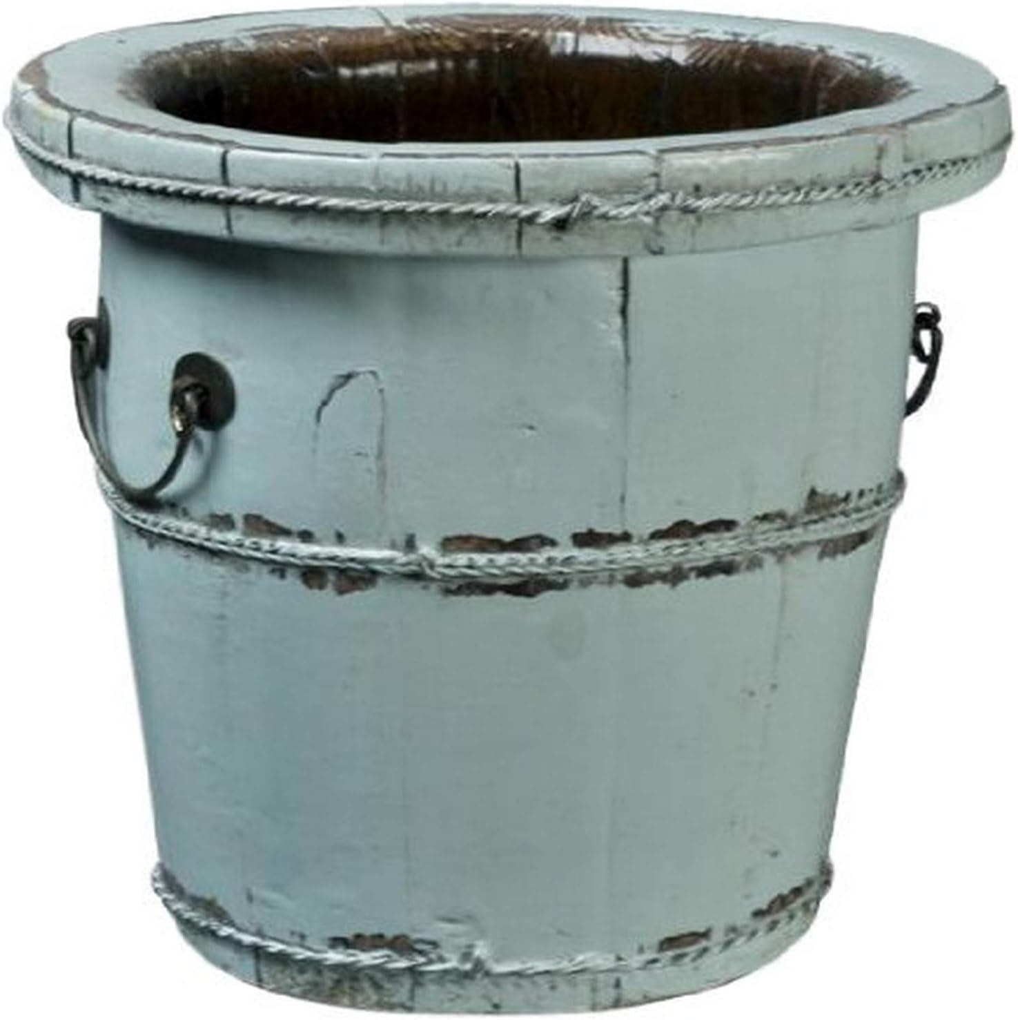 Antique Revival Wooden Planter Bucket, Aqua Finish