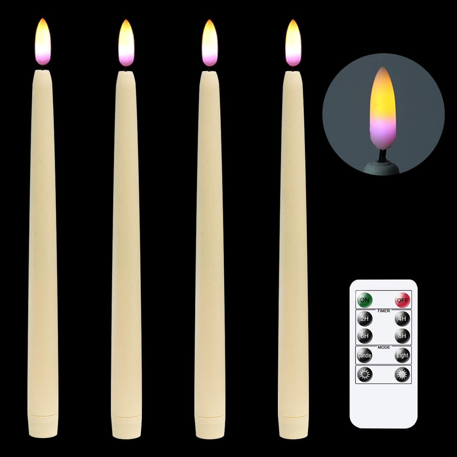 Eldnacele Flameless Taper Candles Flickering with Remote Control Realistic 3D Wick, Battery Operated Window Taper Candlestick Pack of 4 Ivory for Christmas Festival Wedding Home Decoration – Cream