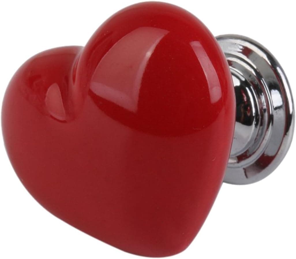 Handle Pull - TOOGOO(R)1pc Heart Shape Furniture Cabinet Cupboard Drawer Ceramic Handle Pull Knob (L, Red)