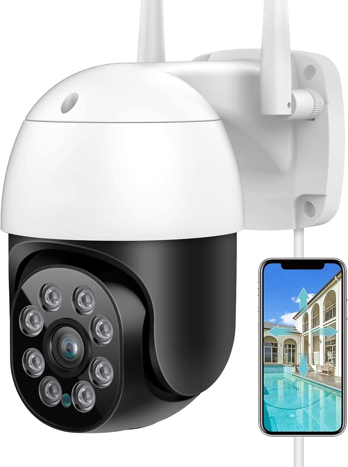 Security Camera Outdoor, XTU 360° Pan Tilt 2.4G Wired WiFi Cameras for Home Security with Mobile App, Outside Security Camera System with Night Vision, Motion Detection, Compatible with Alexa