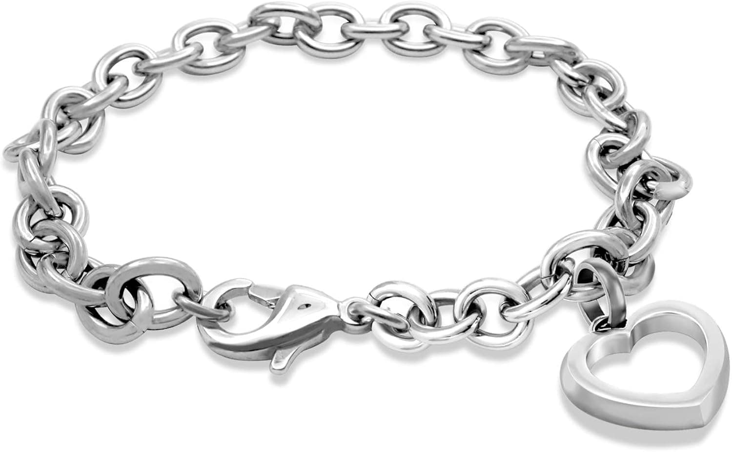 555Jewelry Womens Stainless Steel Cute Love Heart Shape Charm Chain Bracelet
