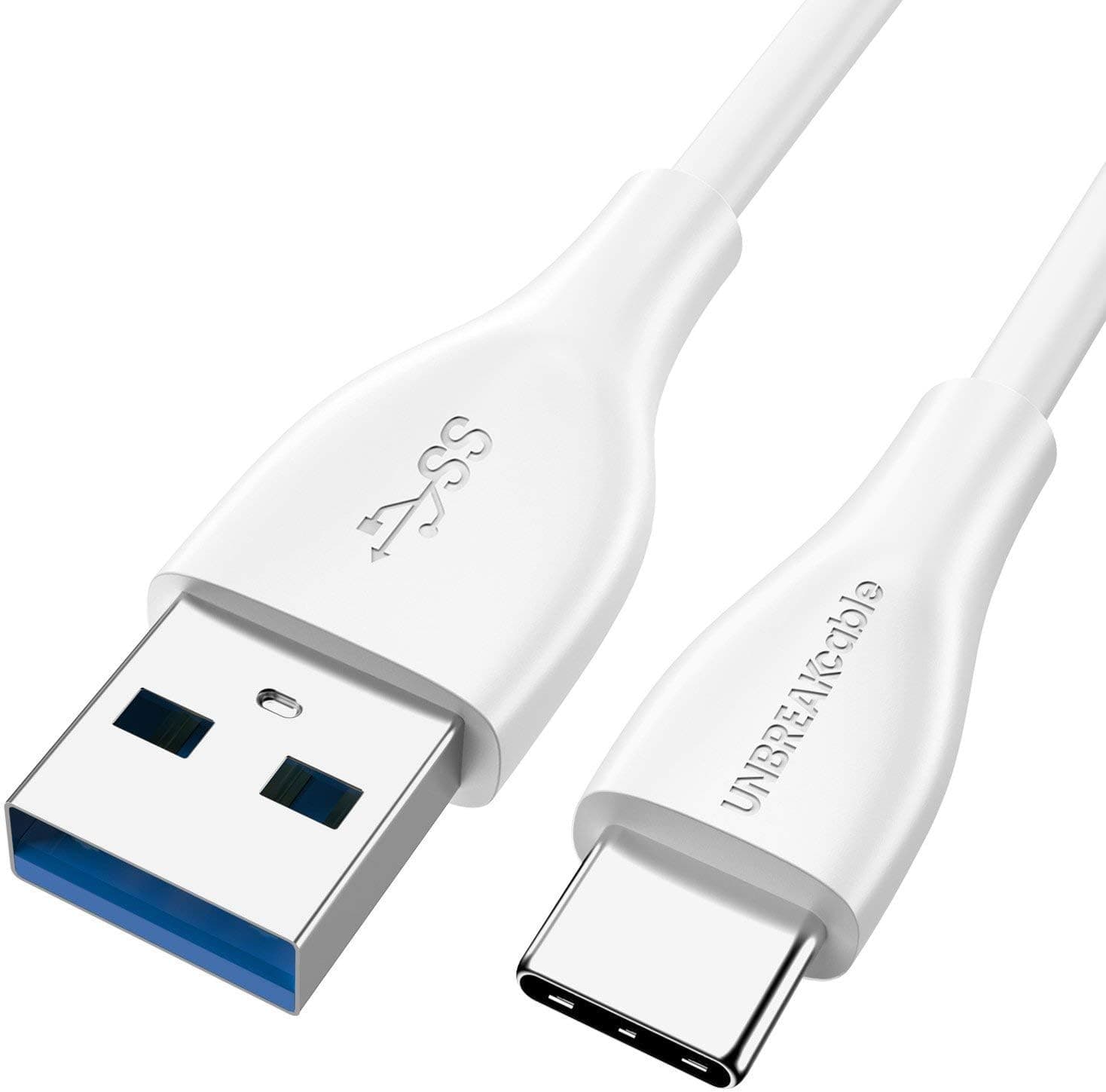 UNBREAKcable USB 3.0 Type C Cable - Ultra Durable High Speed USB C Cable Compatible with Samsung Galaxy S10 S9 S8 10e, Google Pixel 3 XL, Nexus 6, HTC 10/U11-2M 6.6ft, White