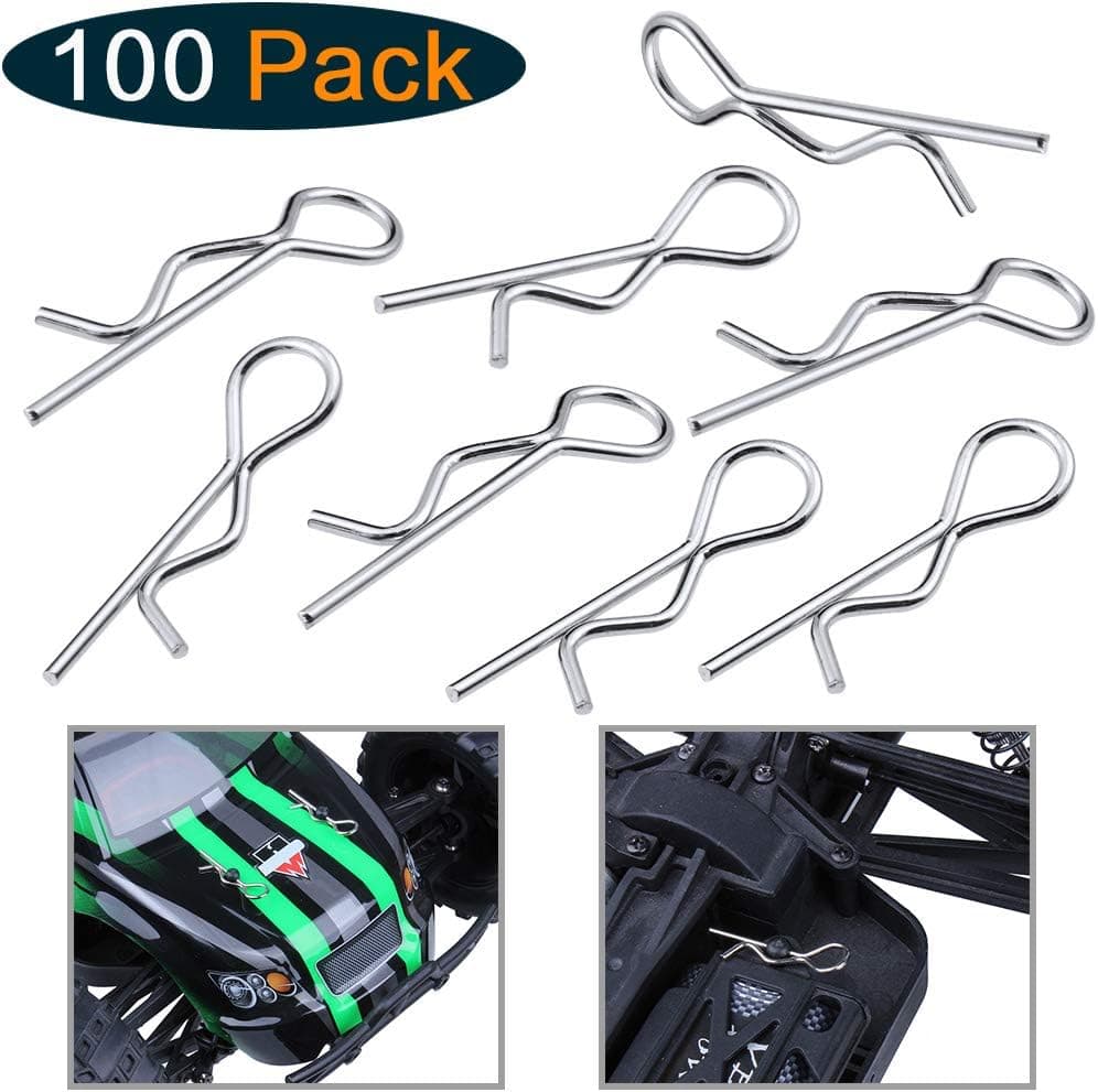 Hobbypark Xtra Large Body Clips Bent Springy R Pins 1.5x37mm for 1/5 Scale RC Car Monster Truck Truggy Buggy Baja Replacement Parts (100-Pack)