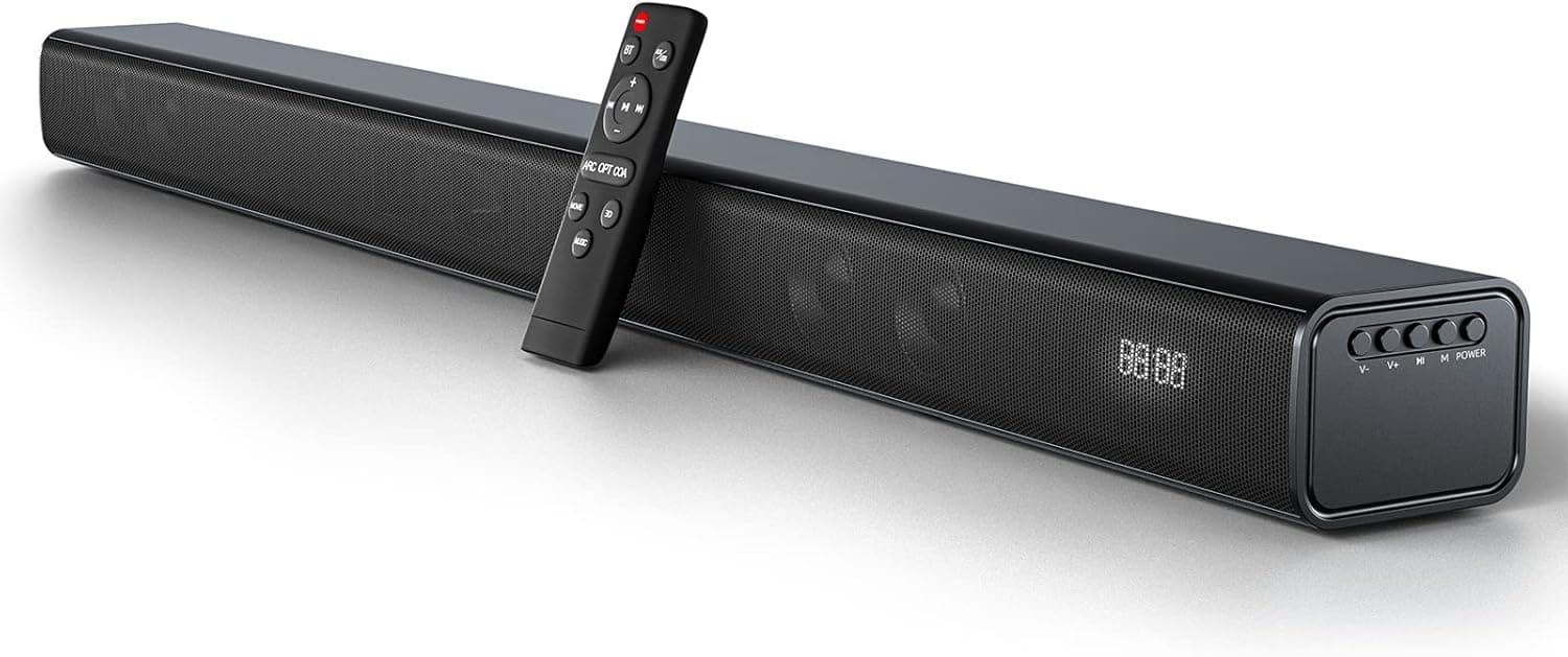 Miuscall-C Soundbar 32 Inch, Sound Bar Built-in 4 Speakers and 2 Bass Tubes, Soundbar for TV with 3 Equalizer Modes, HDMI, Remote Control, 5.0 Bluetooth Soundbar Built-in DSP for Phone, PC, Projector
