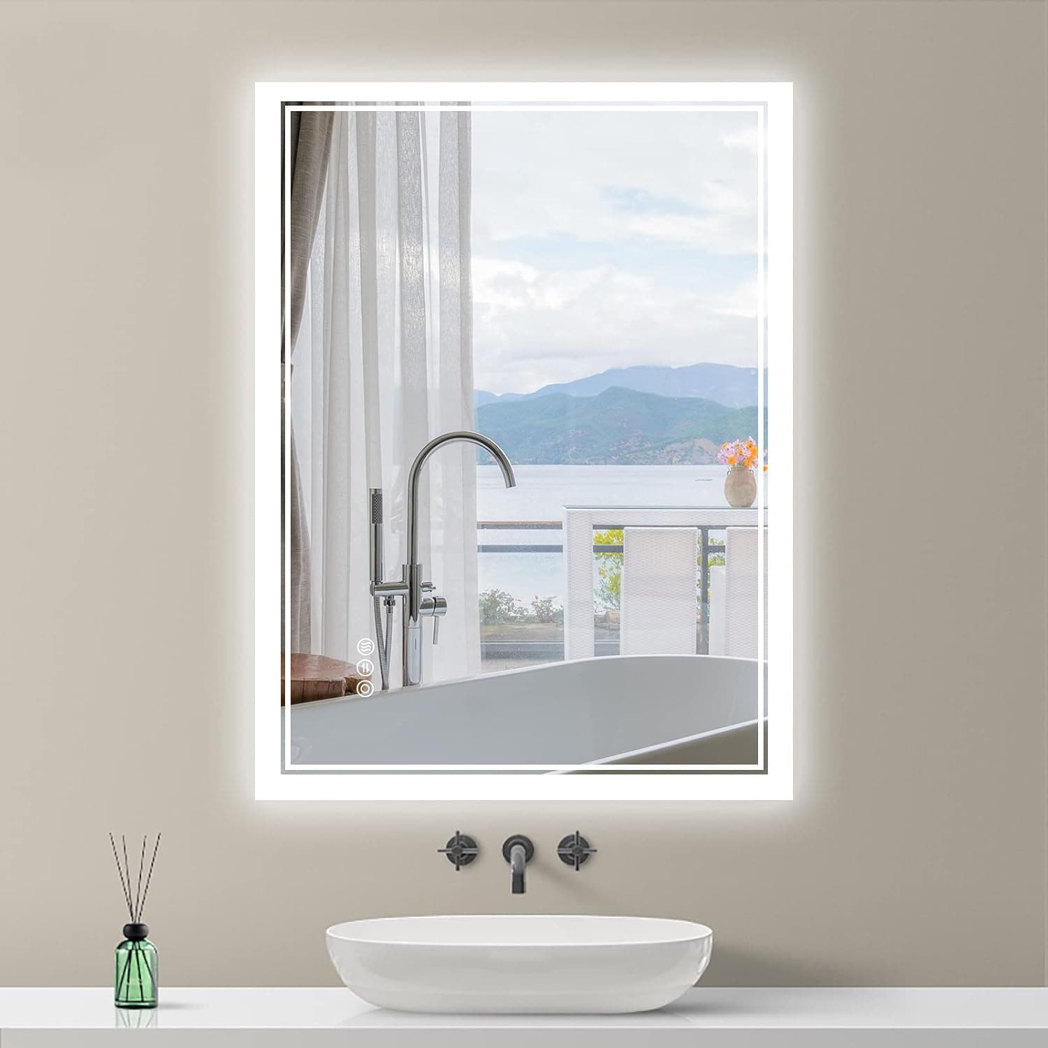 LEUNG 36 x 24 Inch LED Bathroom Mirror, Rectangle Wall Mounted Vanity Mirror with 3 Colors Dimmable Light Anti-Fog Touch Switch Makeup Backlit Mirror(Horizontal/Vertical)
