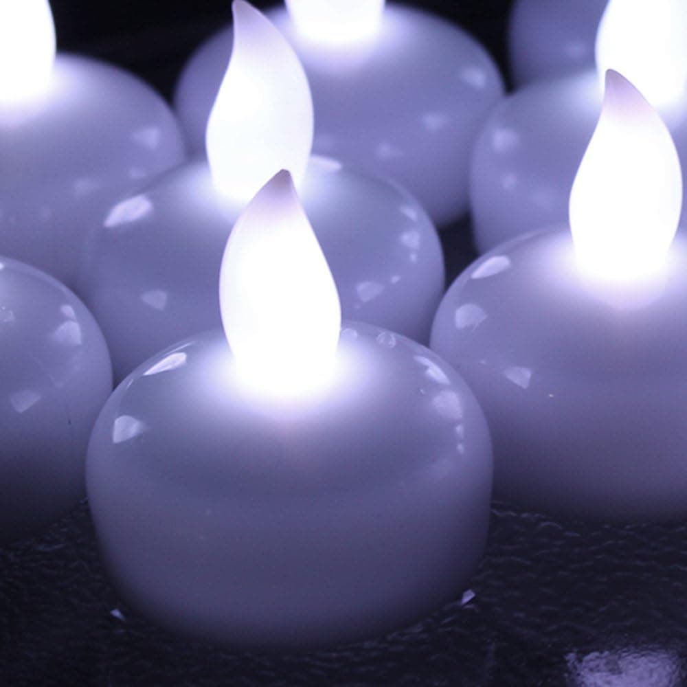 AGPtek Battery Operated Flameless Waterproof Floating LED Tealight Candle (12 Pcs) for Wedding Reception, Christmas, Thanksgiving, Birthday Party Lights, Hotels, Restaurants, Lounge, Bars & Other Special Occasions - Cool White