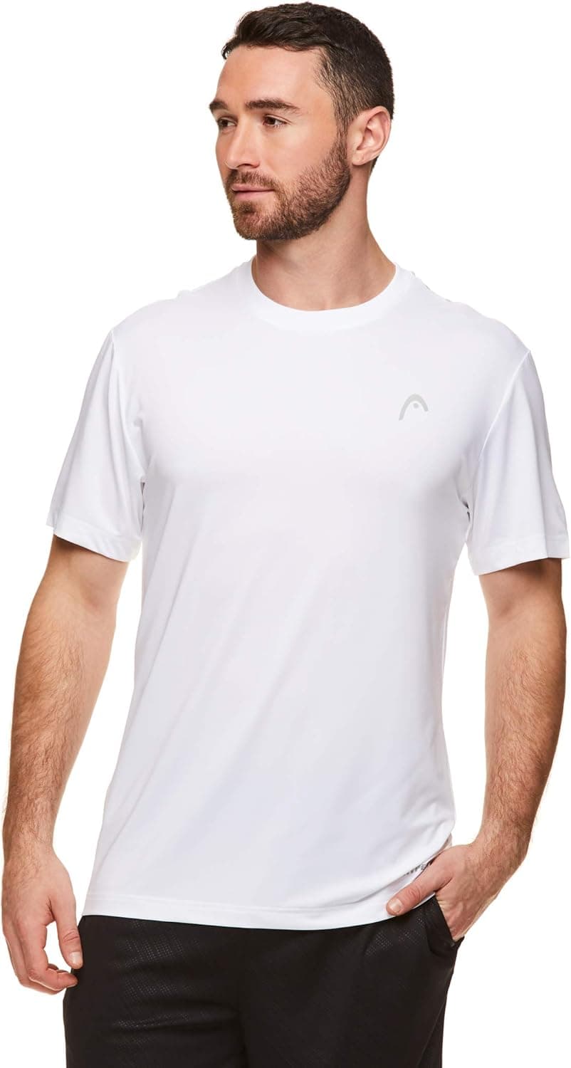 Head Men's Gym Training and Workout T-Shirt - Moisture Wicking Dry Fit Athletic Running Top - Score Stark White, Large
