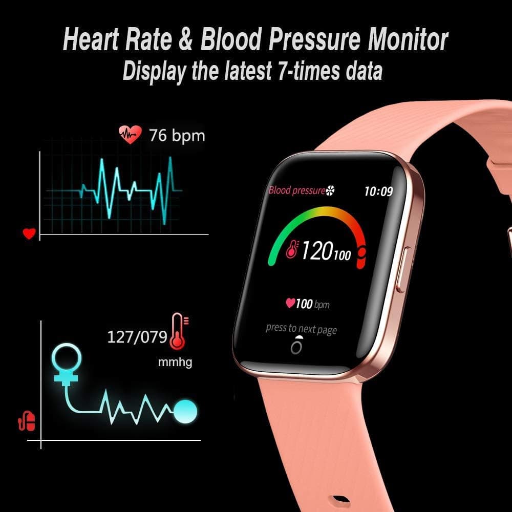 Kingkok Fitness Tracker with Blood Pressure Heart Rate Monitor, IP68 Waterproof Pedometer Watch with Calorie Step Counter for Walking, 17 Sports Modes Activity Tracker for Women Men Kids and Gift