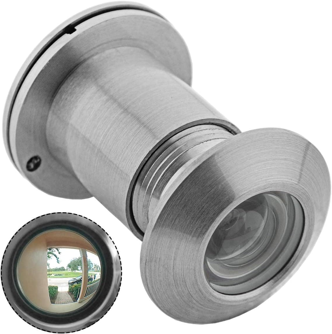 YINGJI Large Door Viewer Security Peek Peep Hole for Home Office 200 Degree Wide Solid Brass Cover (Satin Nickel)