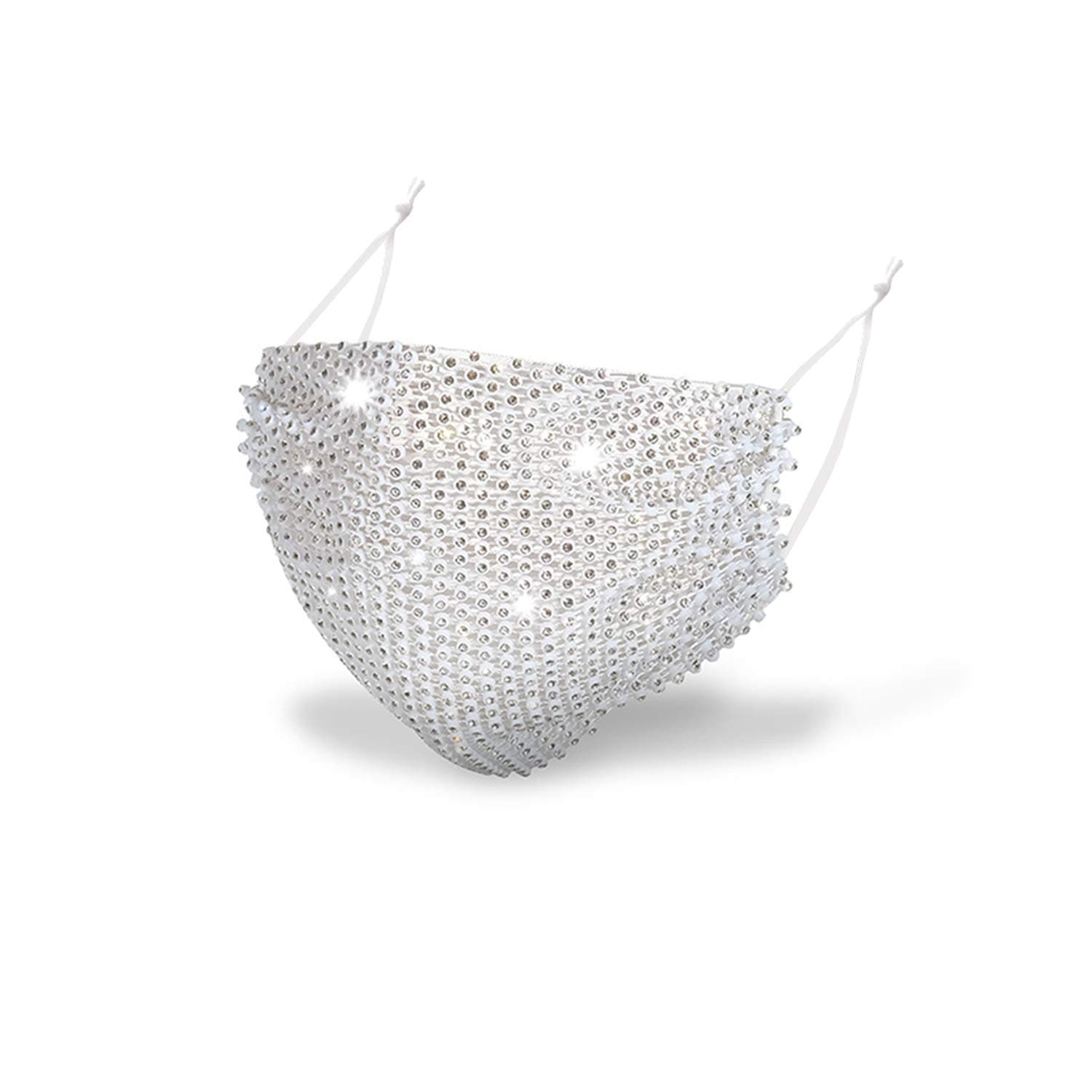 Glitter Face Mask, (Mesh Design) Fashion Sparkly Rhinestone Mask Cover for Women Girls, Bling Bling Face Mask, Diamond Crystal Masquerade Face Cover for Valentines Day Party Nightclub (White)