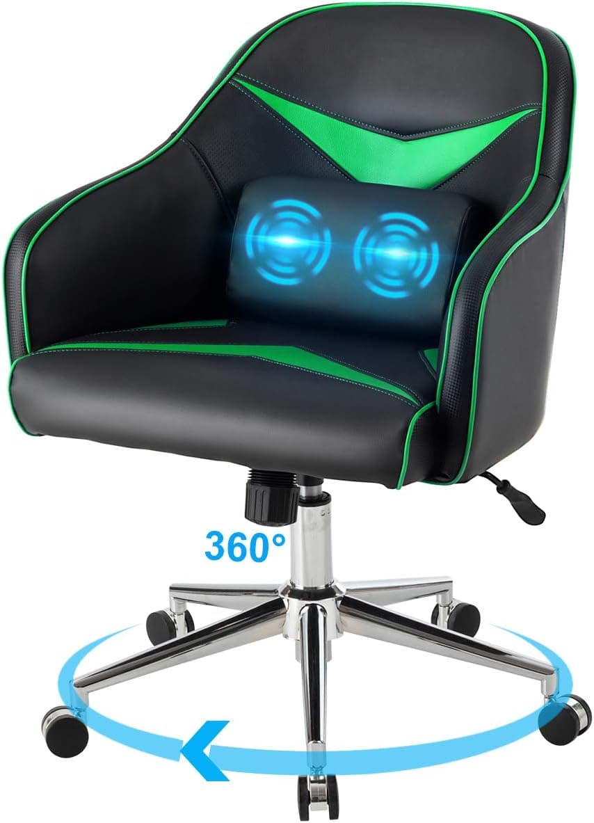 POWERSTONE Adjustable Salon Stool Chair with Backrest Rolling Swivel Hydraulic Stool PU Leather Girls Chairs for Bedroom Beauty Barber Medical Tattoo Facial Massage Spa, Green