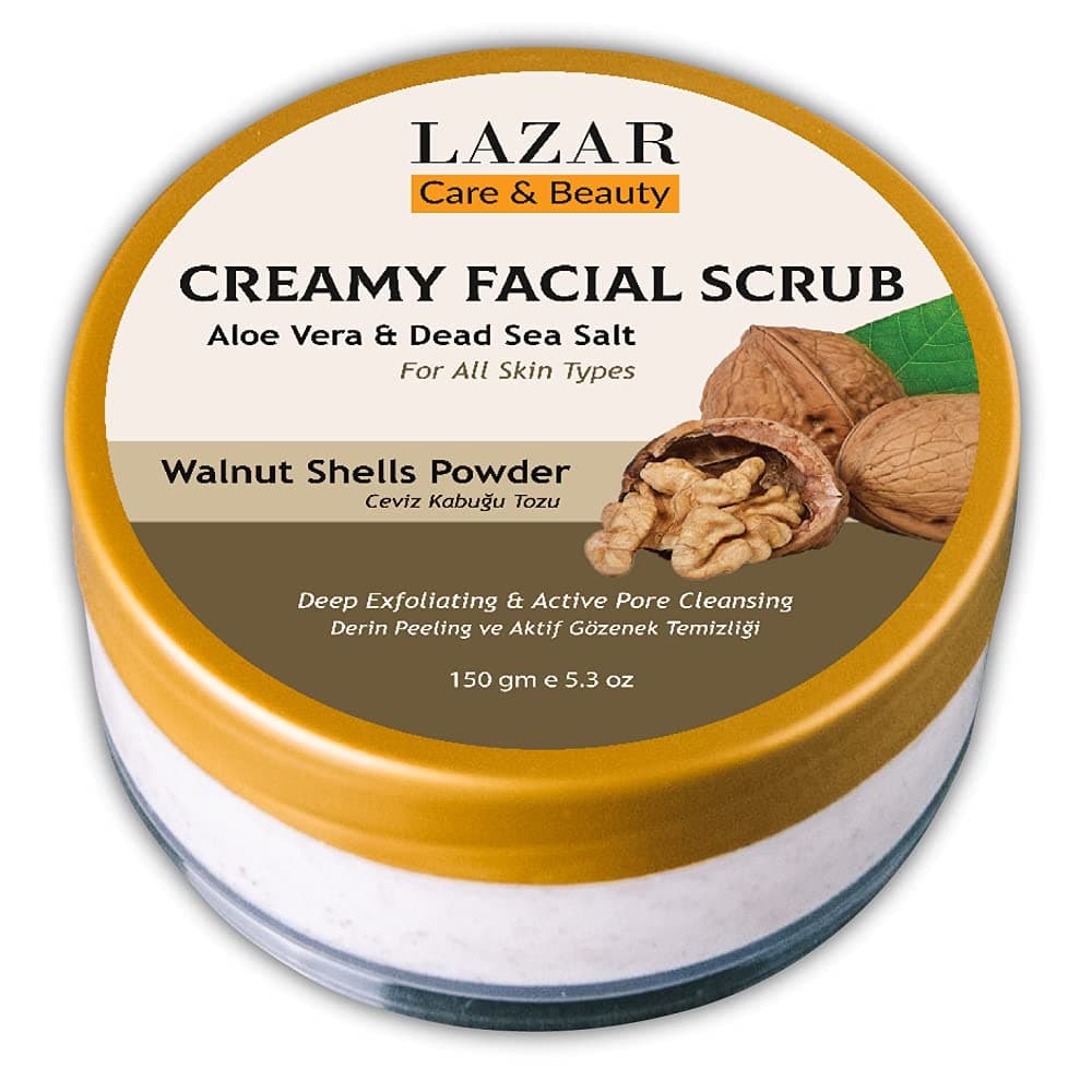 Lazar Creamy Facial Scrub Infused with Walnut Powder. Deep Exfoliating & Pore Cleansing. Gives your face healthy glow & soft finish. 5.3 Ounce, White & Lite Brown