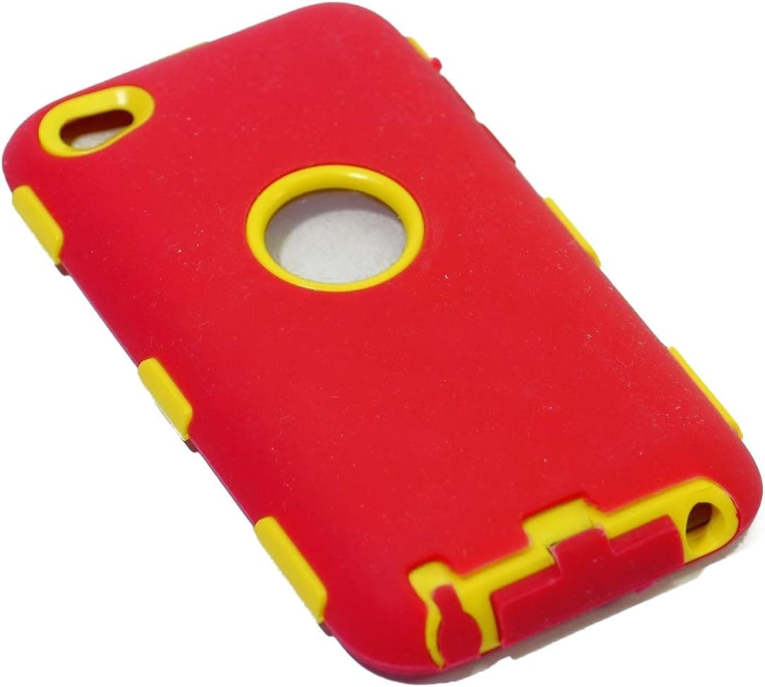 myLife Red + Yellow Armored Survivor (Built-In Screen Protector) Shockproof Case for iPod 4 (4G) 4th Generation (Full Body Armor Outfit + Soft Silicone External Shock Proof Gel + 2 Piece Internal Snap On Shield)
