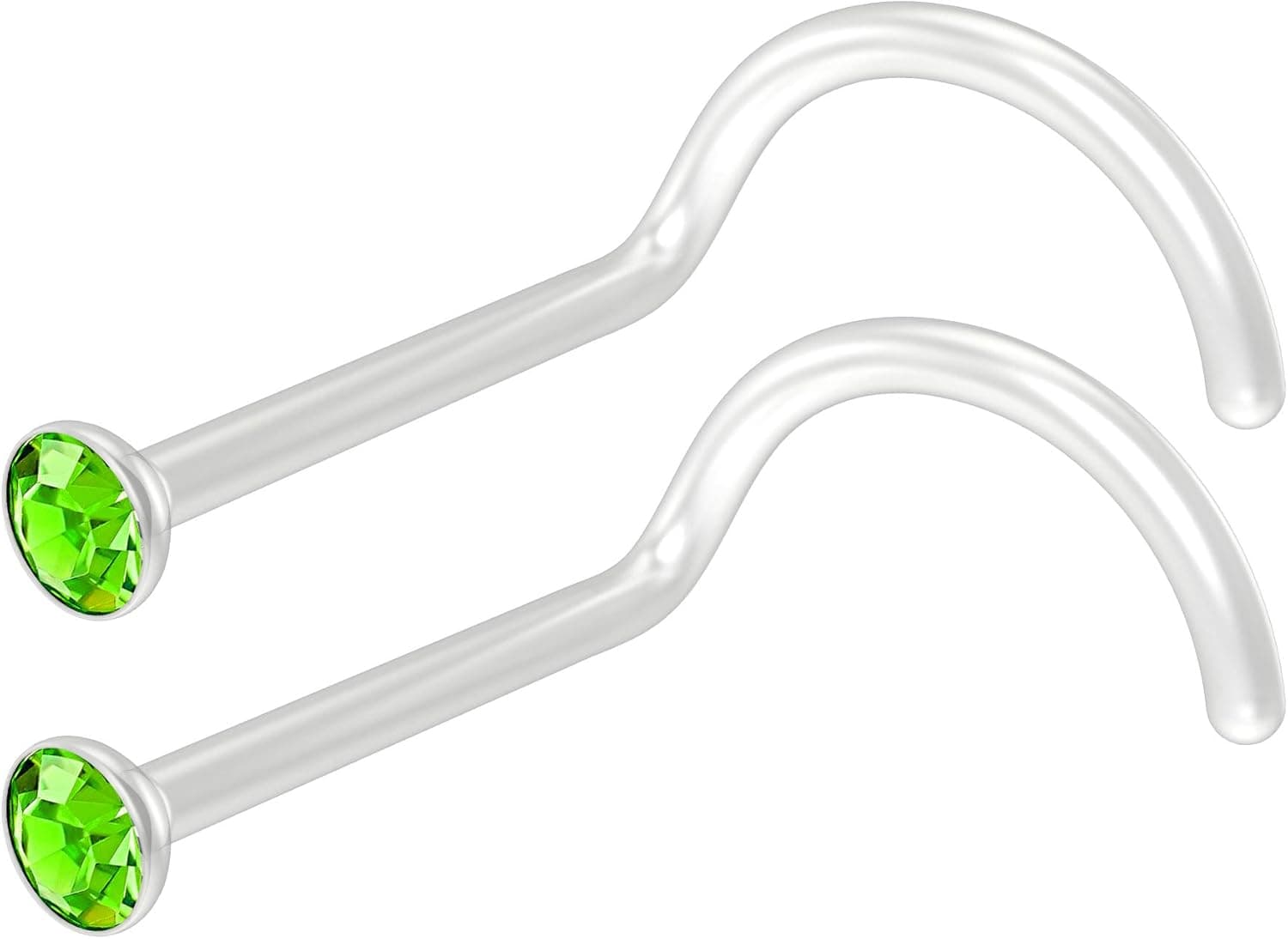 Evonix 6pc 20g 0.8mm Small Nose Scew Rings Bioflex & 316LVM Surgical Steel Studs 2.5mm with Clear Invisible Retainer (choose Color)