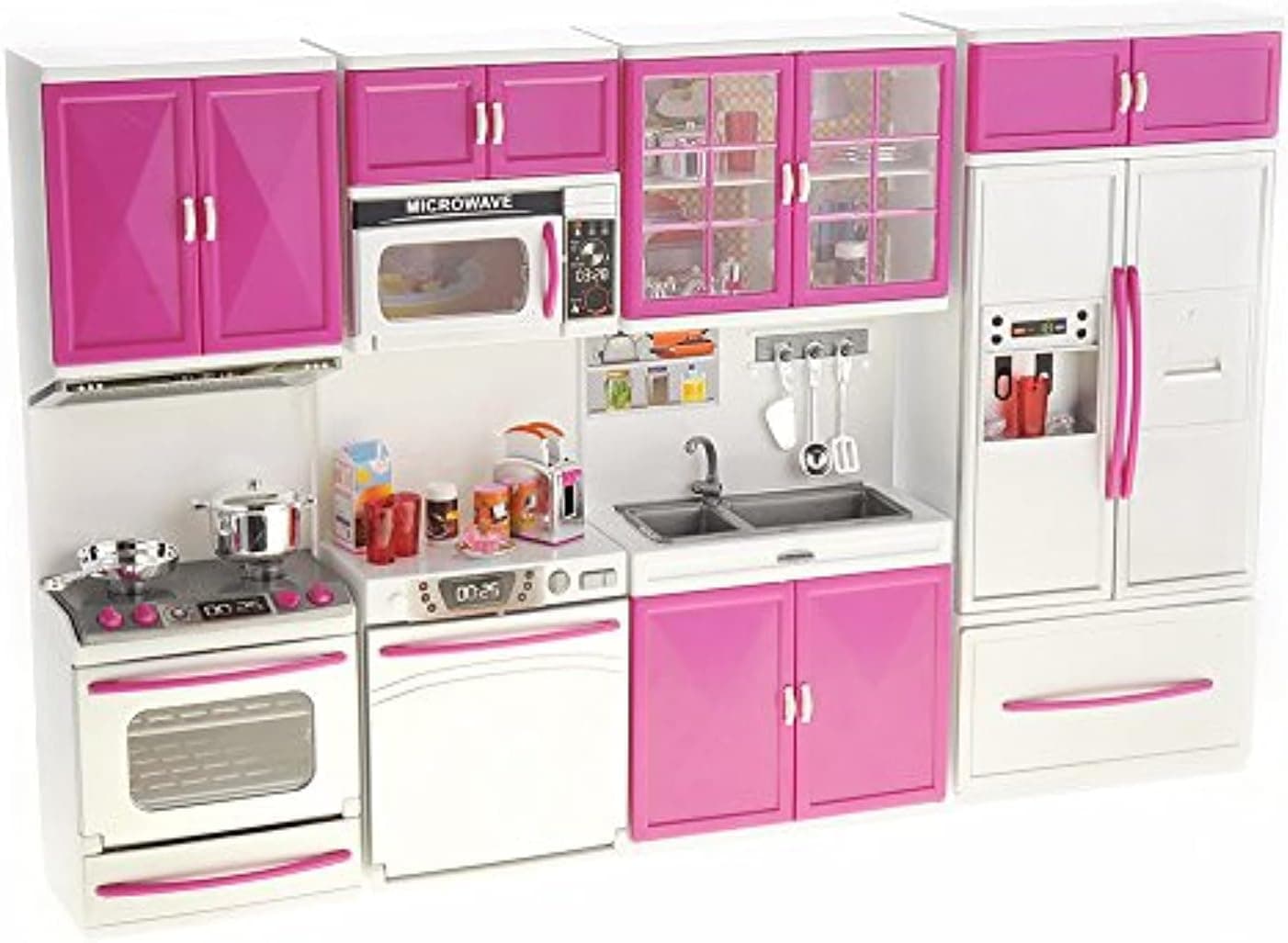 PowerTRC My Modern Kitchen 32 Full Deluxe Kit | Battery Operated | Toy Doll Kitchen Playset w/ Lights, Sounds | Perfect for Use with 11-12" Tall Dolls | Stove and Dishwasher