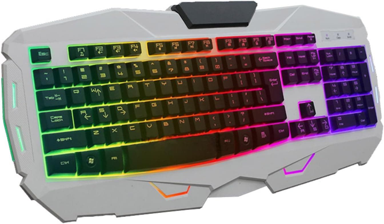 Superbpag 7 Immutable Colorful LED Backlit USB Wired Computer Gaming Keyboard for Macbook and Windows,White