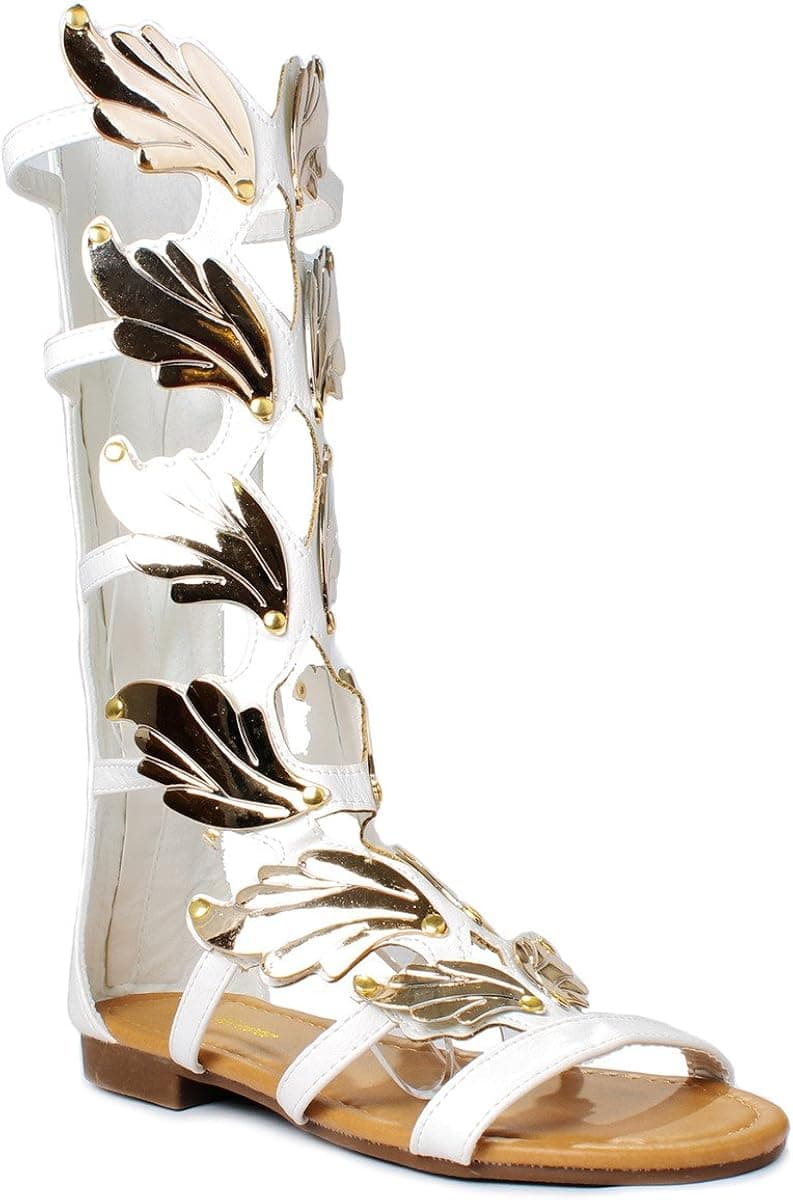Forever Kesha72 White Golden Wing Faux Nubuck Gladiator Roman Mid Calf Sandal Shoes-8.5