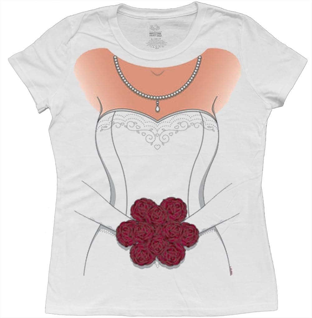Ladies white wedding dress t-shirt womens bride tee shirt