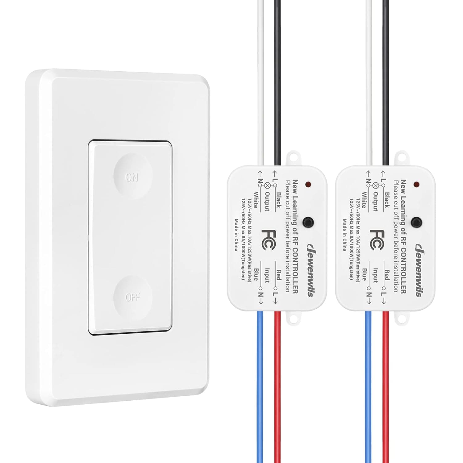 DEWENWILS Wireless Light Switch and 2 Receiver Kit, No WiFi Needed No in-Wall Wiring, Neutral Wire Needed, 100ft RF Range, 1200W/10A, Remote Control Lighting Fixture for Light, Ceiling Lights, Lamps