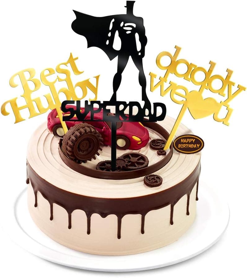 Super Dad Happy Birthday Cake Topper For Men Husband Happy Father's Day Cake Topper Bulk Happy 40th 50th 60th 70th Birthday Decorations For Men Best Dad Ever Fathers Day Gift For Him Husband 5 PCS