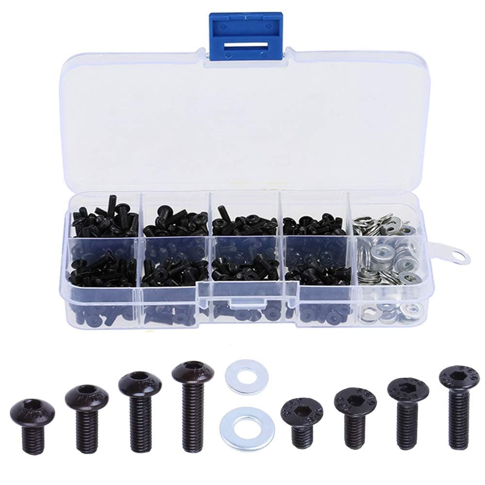 RC Screws Kit RC Repair Tool Set M3 Hex Flat and Button Head Screw with M3 M4 Bolt Washer Hardware Fastener for 1/8 1/10 Scale RC Car DIY Parts