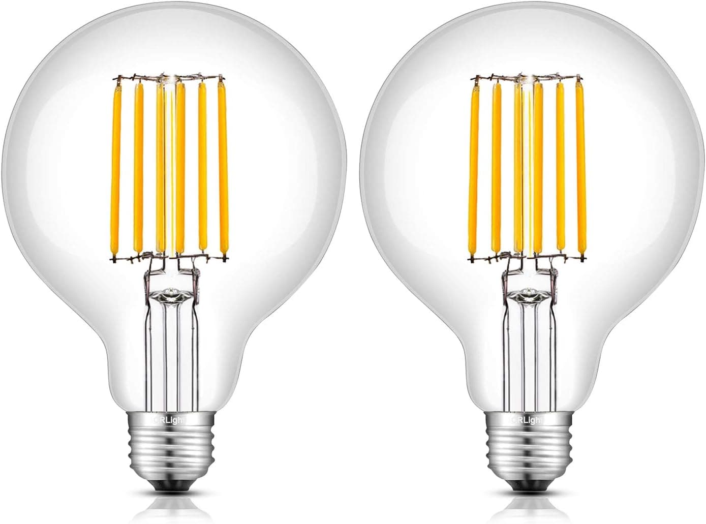 CRLight 8W Dimmable Edison LED Globe Bulb 80W Equivalent 800 Lumens, 2700K Warm White E26 Medium Base, Vintage G30 / G95 Clear Glass Globular LED Filament Light Bulbs, Pack of 2
