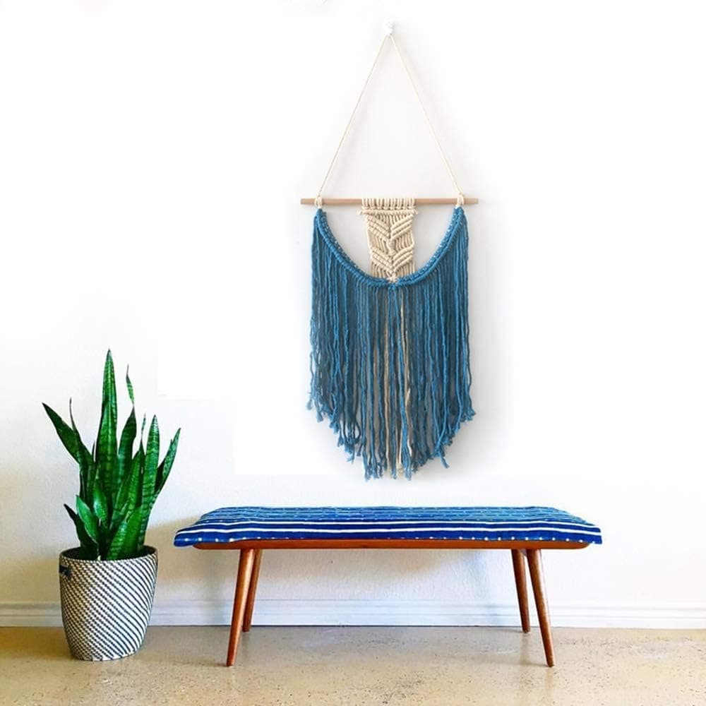 Clife Boho Handmade Macrame Wall Hanging Living Room Bedroom Tapestry -100% Organic Cotton--Free Spirit Home Decor-Geometric Art Tapestry (Blue)