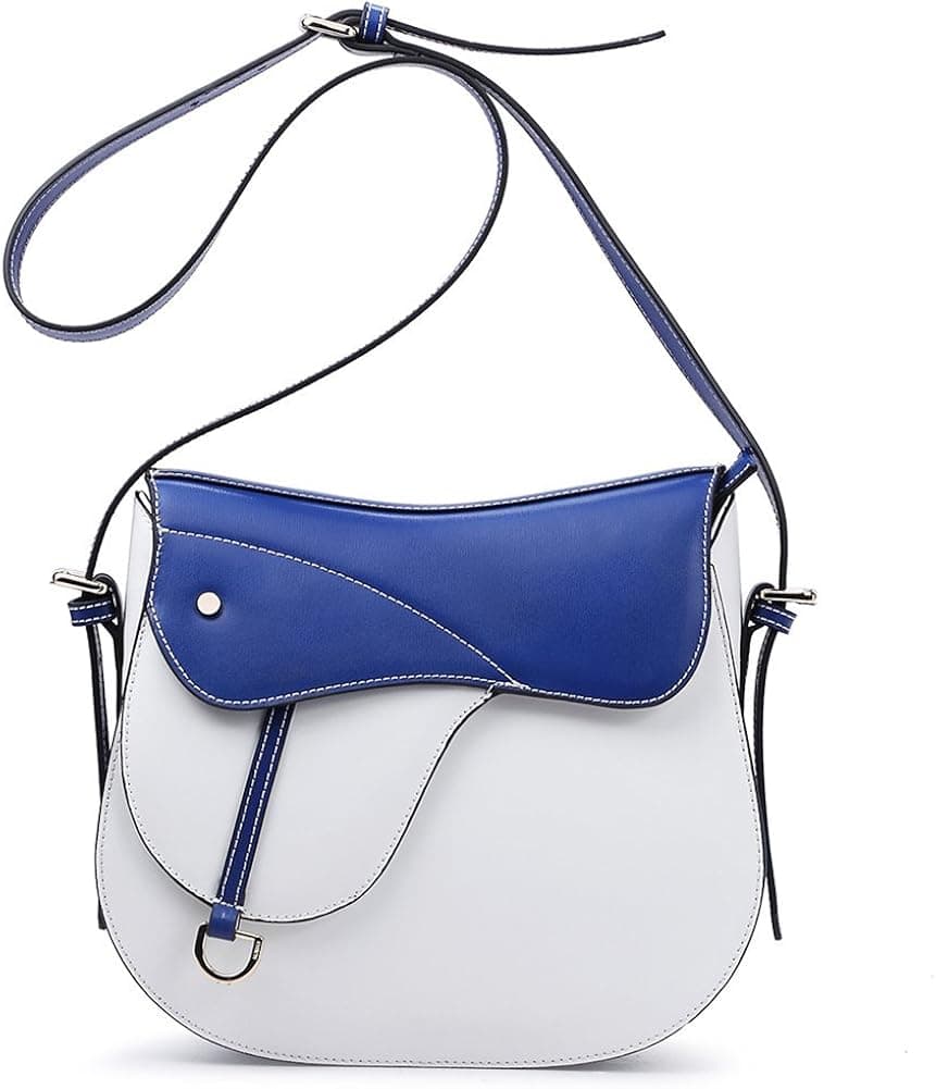 NAWO Women's Leather Designer Handbag Clutch Purse Cross-body Bag on Clearance Blue & White
